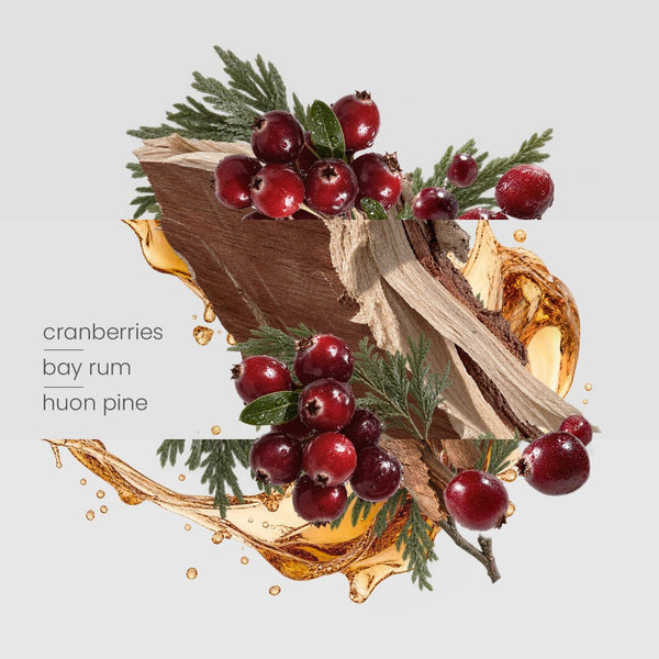 cranberries, cedar sprigs, huon pine timber and amber oil, the key notes in kirri's christmas scent