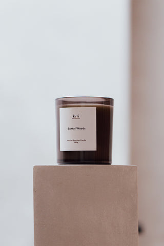 Santal Woods 400g Candle + Glass Cloche + Wooden Base