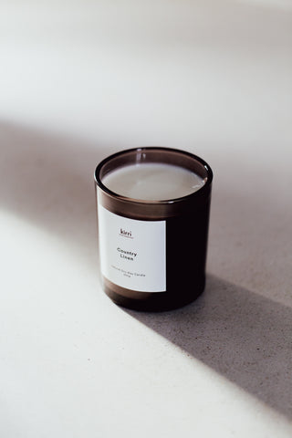 Country Linen 400g Candle + Glass Cloche + Wooden Base